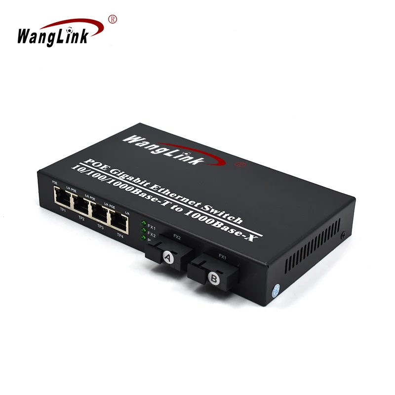 Full Gigabits 4 Port Poe Switch Support IEEE802.3af/at with 2 SC Fiber 20KM Poe Media Converter For Wireless AP IP Camera