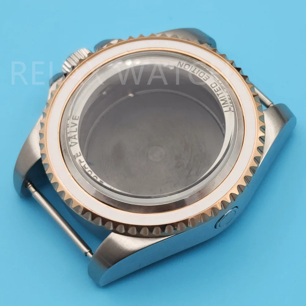 เคสสแตนเลสสตีลกระจกโค้ง43มม. สีเงินกุหลาบทะเลเหมาะสำหรับ Nh35 Nh36 Eta2824เคลื่อนไหวอัตโนมัติ Miyota8215