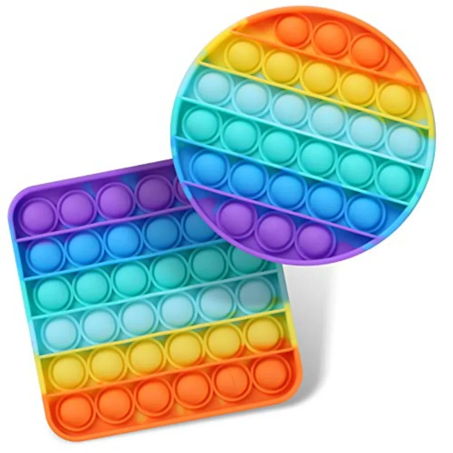 

2 Packs Pop Fidget Sensory Toys, Autism Special Needs Stress Relief Silicone Pressure Relieving, Round and Square Squeeze Toys