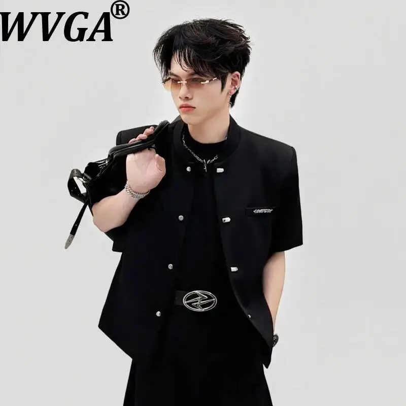 

WVGA Summer New Men's Chinese Style Stand Collar Short Blazer High-End Metal Buttons Niche Casual Shoulder Pads Coats Ins W24585