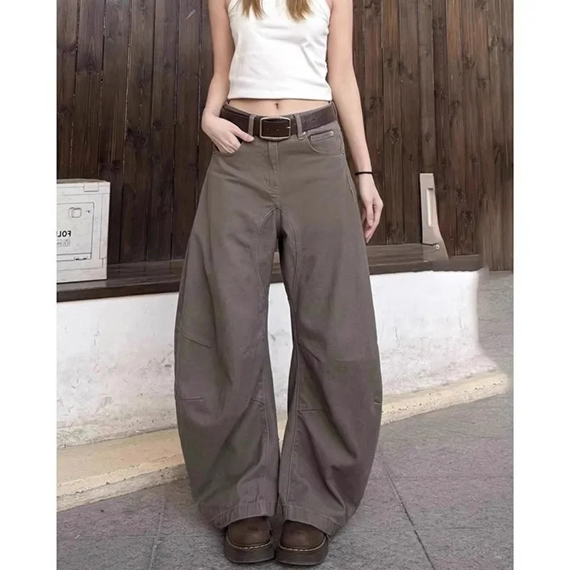 Mode Vintage Stijl Hoge Taille Kameel Jeans Broek Lente Mode Dames Baggy Y2K Wijde Pijpen Denim Broek Vrouwelijke Kleding