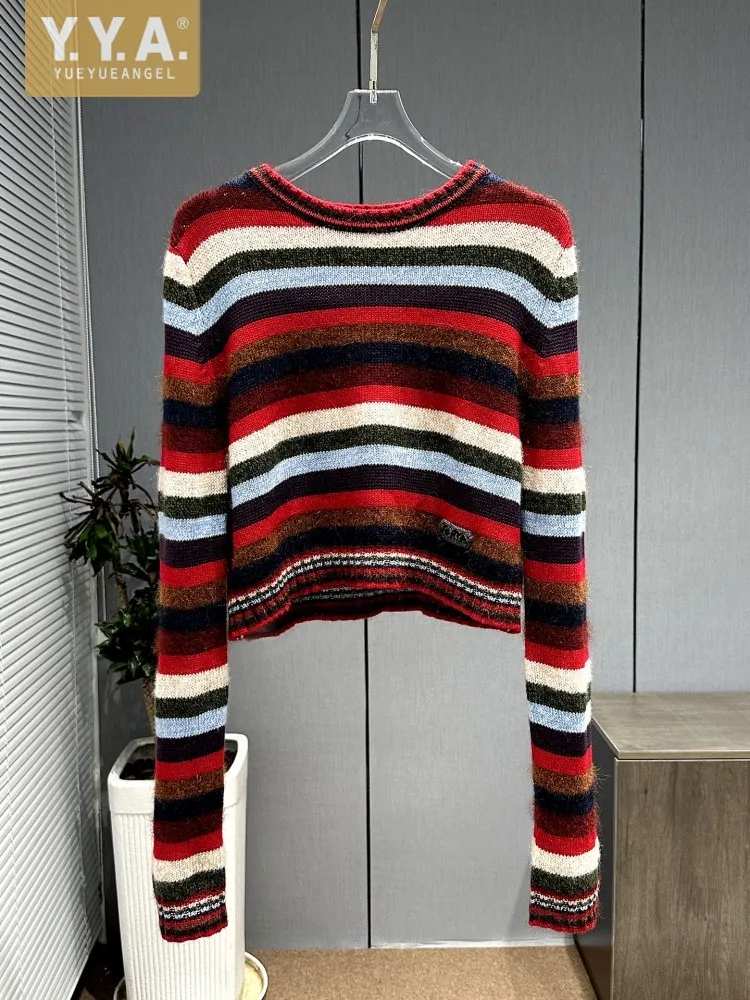 

Casual Streetwear Women Vintage Stripe Designer Autumn Winter Fashion Loose Fit Sweater Knitted Tops Pullover Jumpers Knitwear