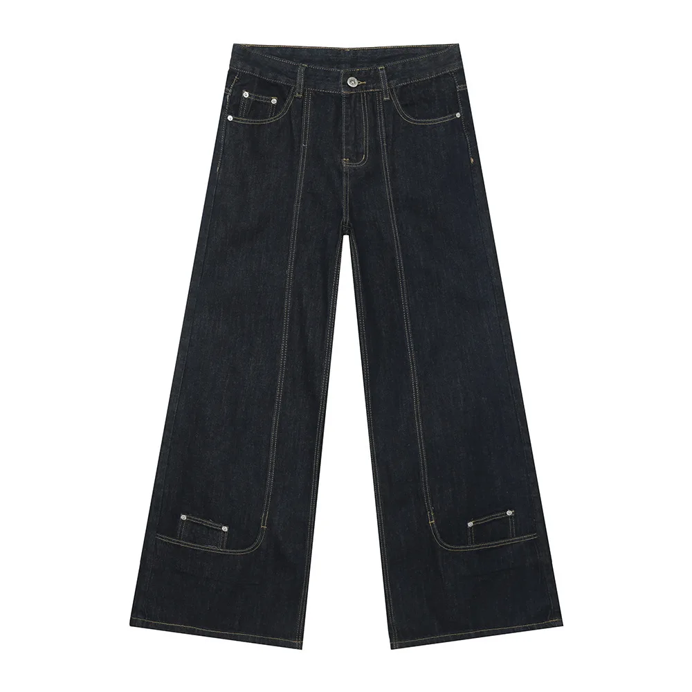 Celana Jeans Pria 2025 Musim Gugur Celana Jeans Pria Baru Desain Unik yang Dapat Dipakai Terbalik Celana Denim Lurus Lebar yang Didekonstruksi