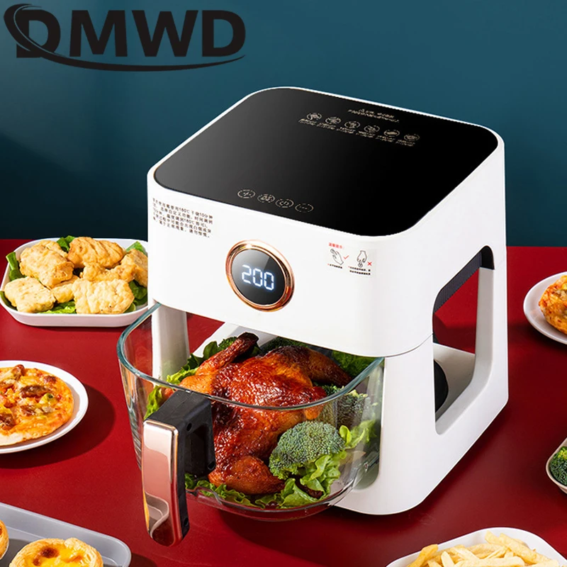 DMWD Electric Glass Fryer No Deep Frying Electric Frying Pan 5L Multi-Functional Healthy Food Fried Chicken Pizza Deep Fryer