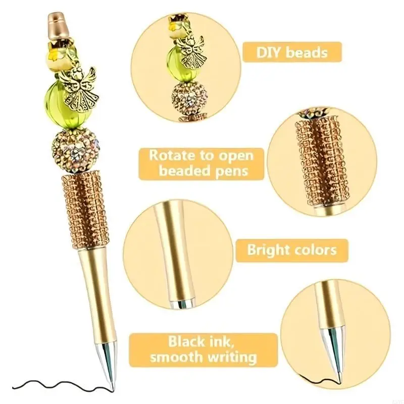 A5YC 12-delige balpennen met kralen voor knutselliefhebbers en schrijversknutselcadeau
