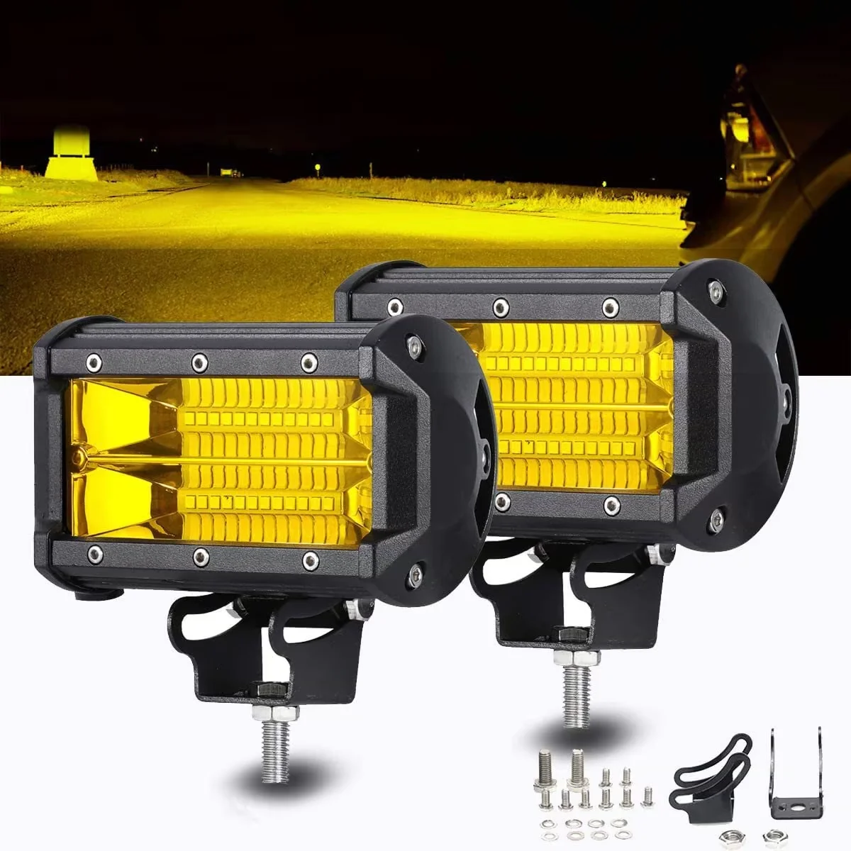 2pc LED Light Bar Offroad Spotlights 12V 24V Amber LED Work Light for ATV 4X4 UTV Boat Auto Truck Car LED Fog Lights 72W Yellow