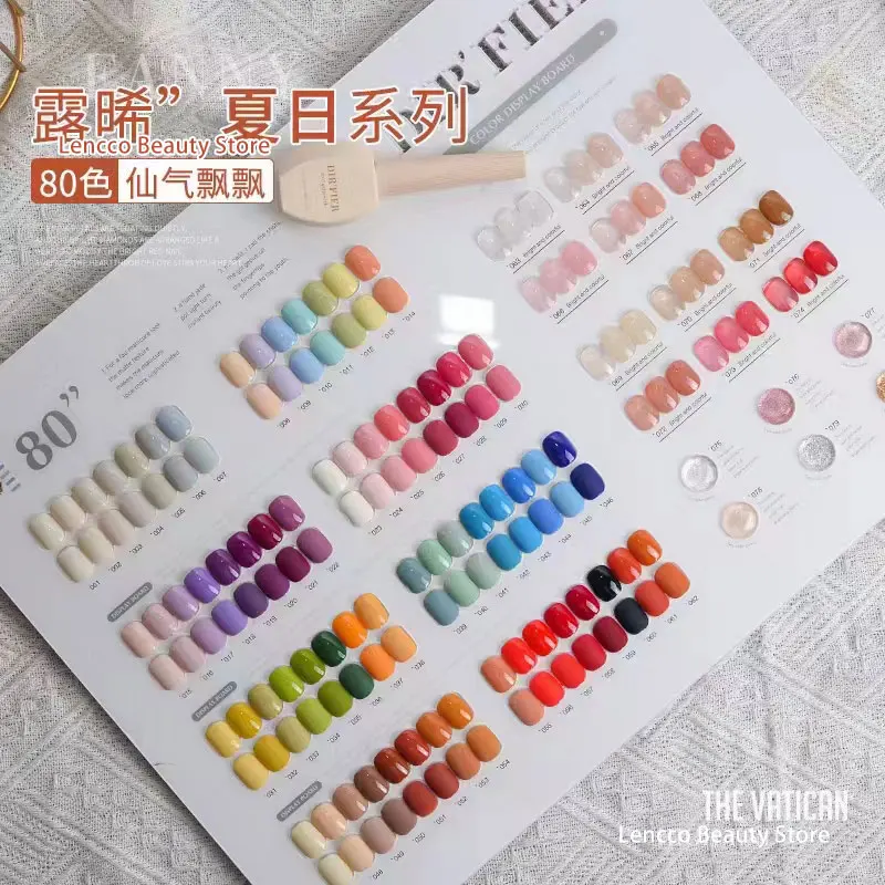 Lencco Summer 80pcs Gel Polish Set WIth Color Card Whole Set Jelly Gel Soak Off Glitter Gel UV LED Lamp Gel 15ml Nail Salon Gel