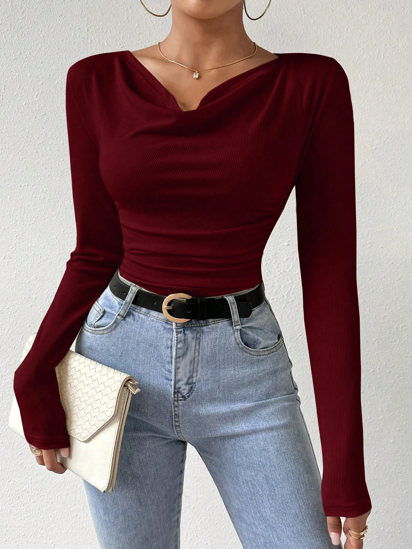 RosyDaze Women's Solid Color Long Sleeve Casual Top, Minimalist Daily Wear Fall Cloth For Women 2 pcs