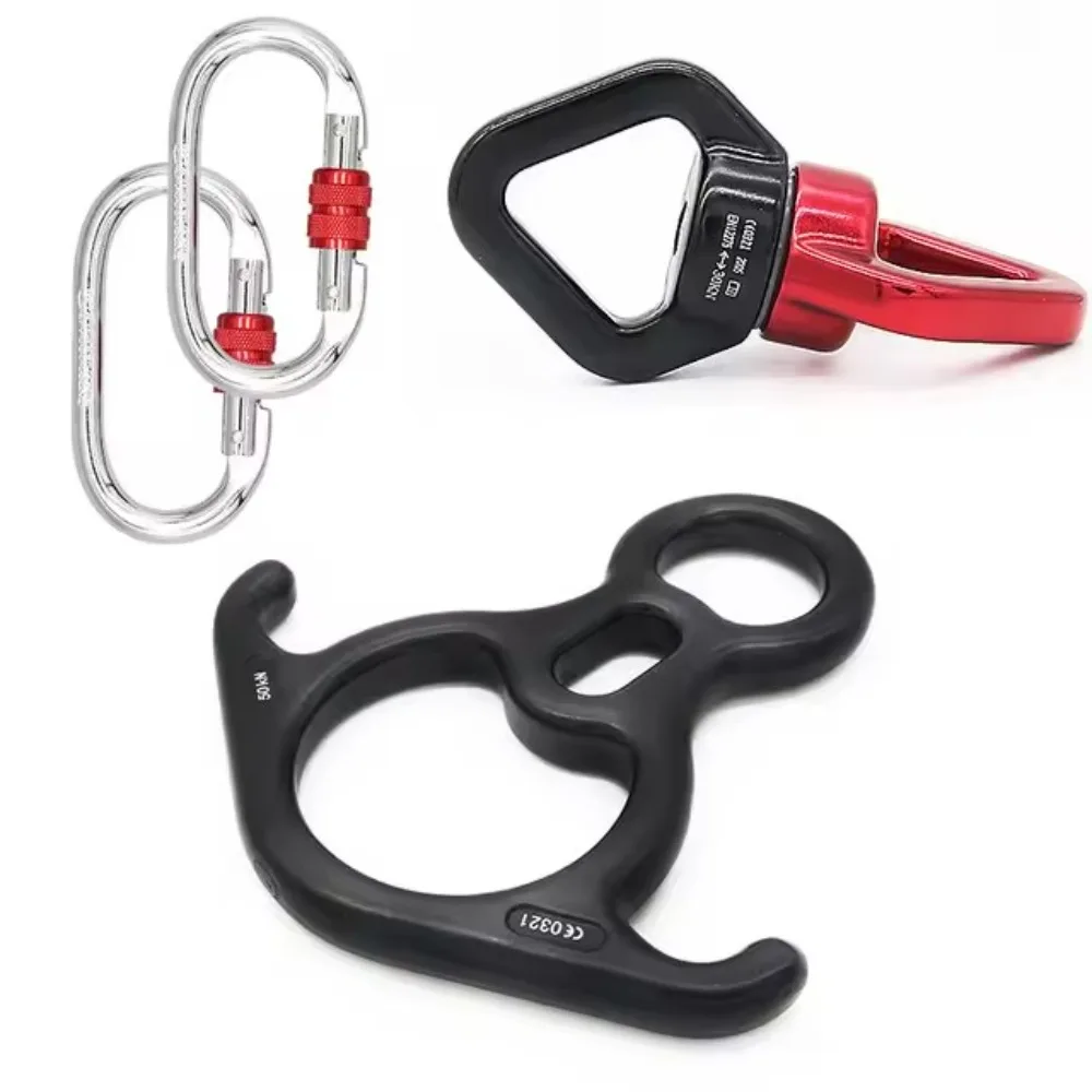 Aerial Silk Yoga Hardware Kit 30kN Swivel Connector Figure 8 Descender Climbing Carabiner Set for Aerial Dance Rescue Training