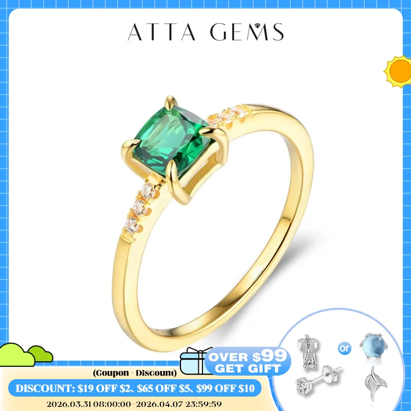 

ATTAGEMS 100% 925 Sterling Silver 18K Yellow Plated Ring Emerald Gemstone Wedding Party Vintage For Women Fine Jewelry Wholesale