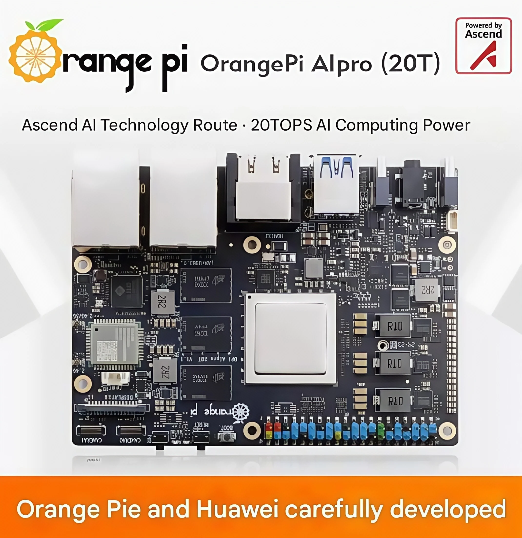 OrangePi Ascend AIPro development board AI processor 20Tops computing power onboard WiFi Bluetooth 12G/24G optional