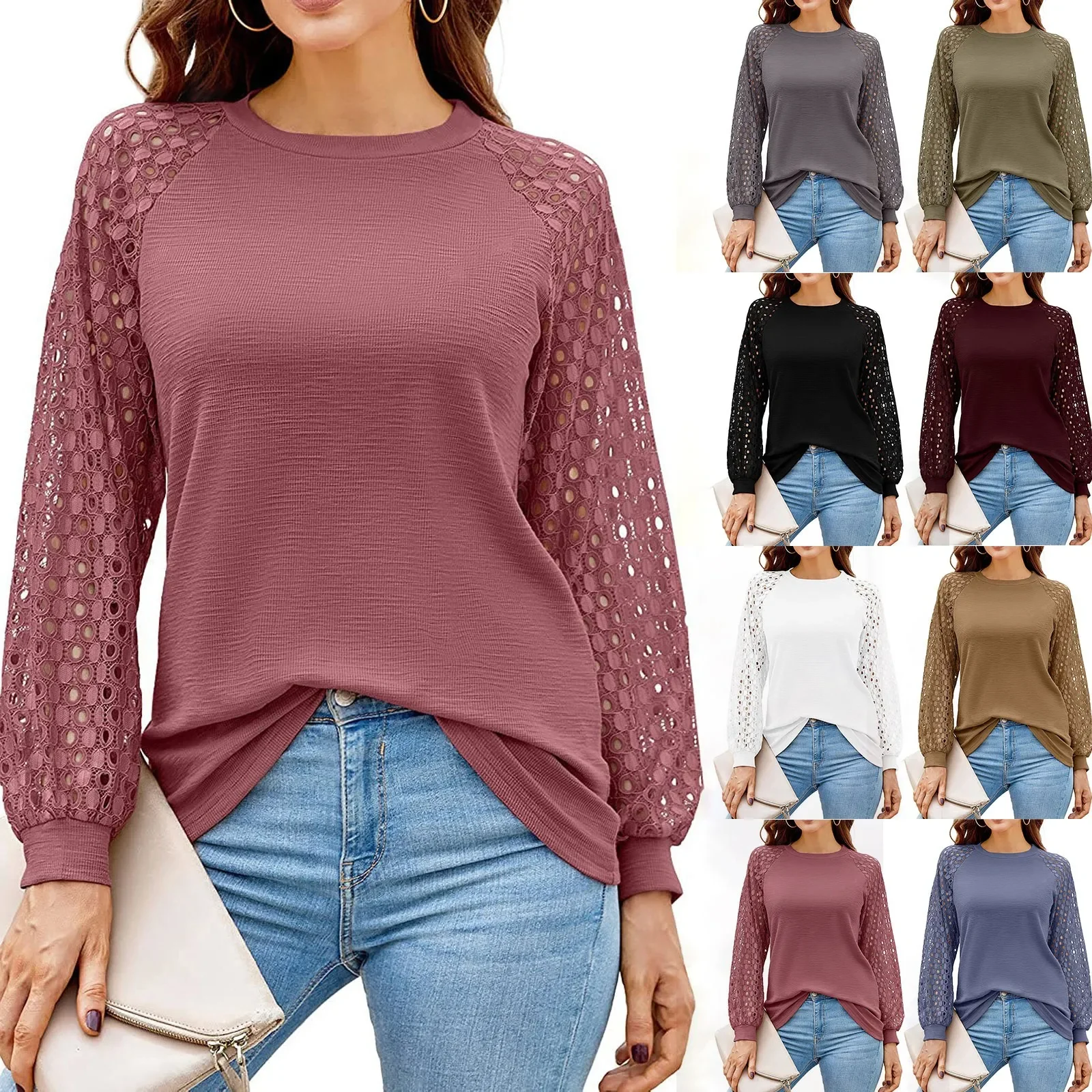 

Autumn Women’s Long Sleeve Tops Lace Casual Loose Patchwork Shirt British Style Blouses T Shirts