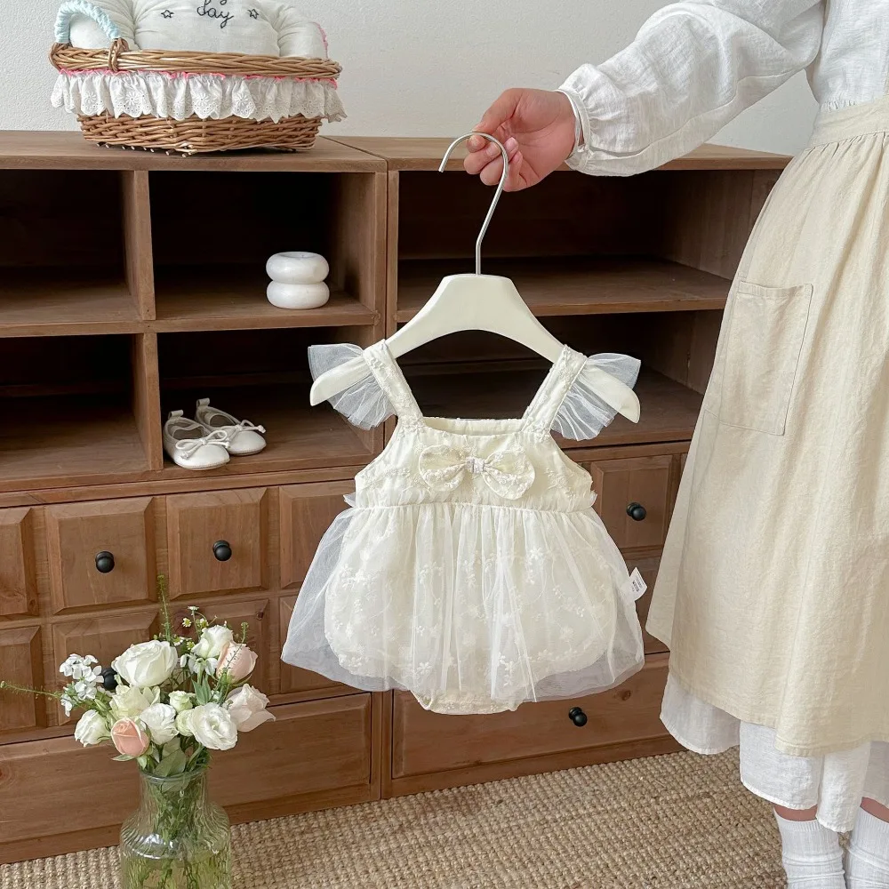 

Princess Baby Girl Dress Romper 0-2Years Newborn Clothes Sleeveless Embroidery Flower Skirted Bodysuit Bow Summer Outfits
