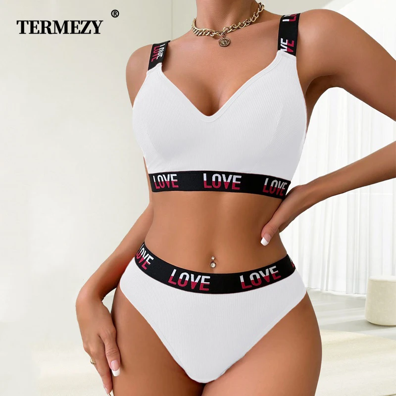 TERMEZY Women\'s Gym Sport Bra Set Sexy G-String Set Seamless Wire Free Underwear Set High Elastic Push Up Soft Panty Set