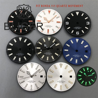 BLIGER 29mm Sunburst Watch Dial Hand Set Black White Blue Gray Dial Silver Gold Edge Marks Green Luminous Fit Ronda 515 Movement