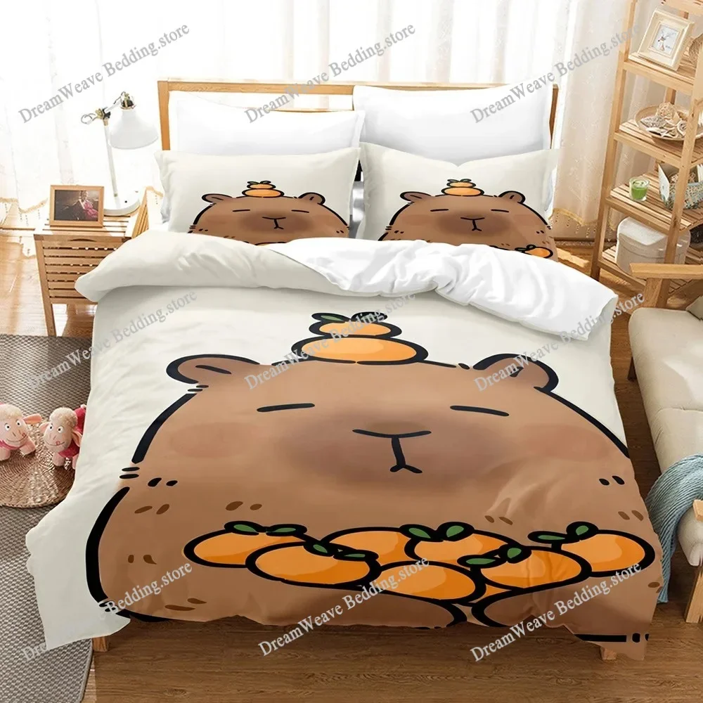 

Capibara Bedding Set Luxury Anime Capybara King Size Quilt Cover Pillowcase Kids Bedroom Cute Bed Sack Pillowslip Children Gift7