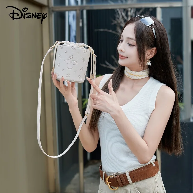 Disney Mickey New Women's Handbag Mini Fashion Women's Shoulder Bag Luxury Brand Original Drawstring Bucket Bag High Quality