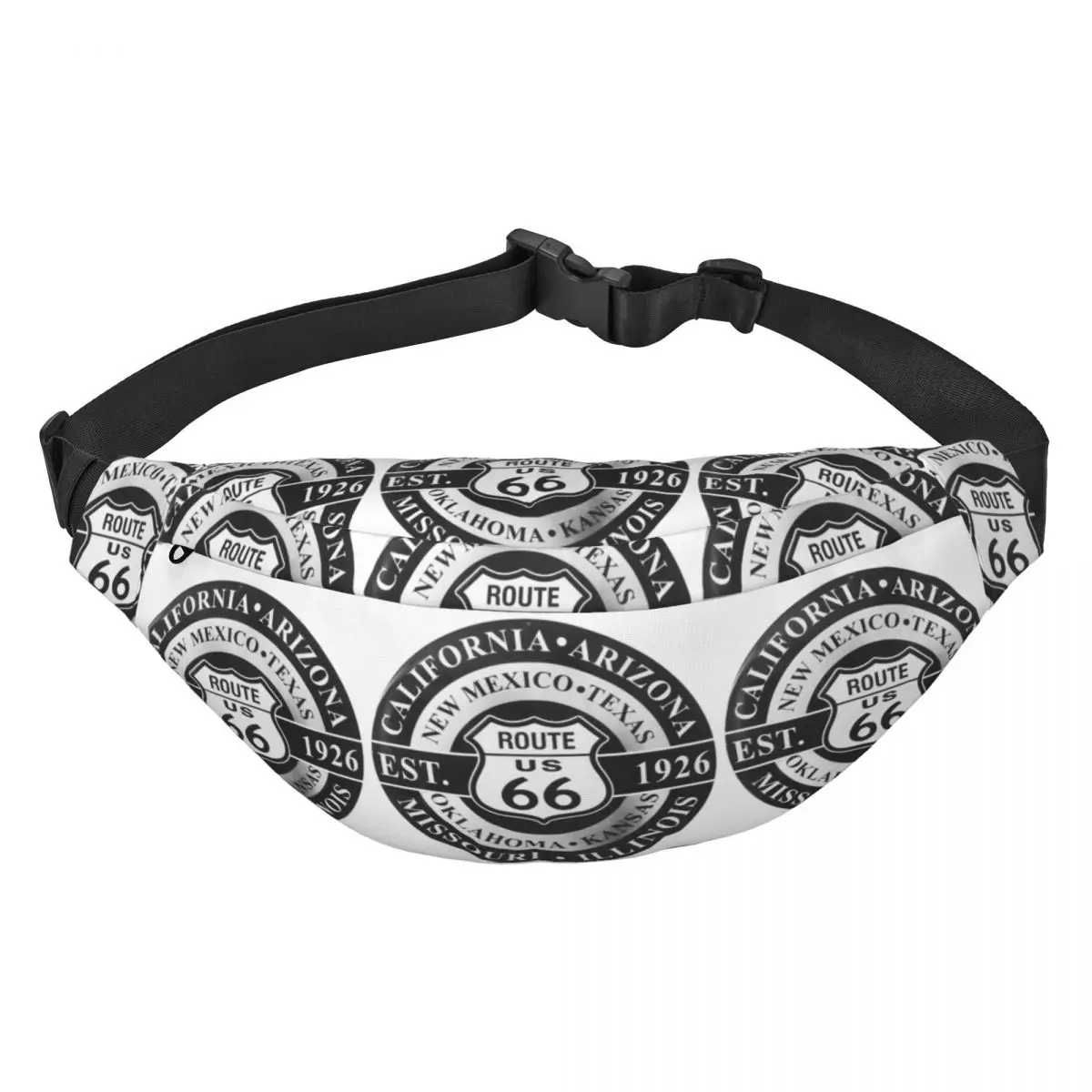 

Custom Americas Highway Route 66 Fanny Pack Women Men USA Highway Sling Crossbody Waist Bag for Running Phone Money Pouch