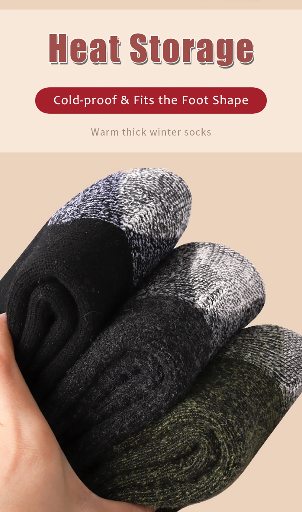 3Pairs Super Dicke Merino Wolle Socken Männliche Männer Winter Thermische Kaschmir Socken Fleece Terry Schleife Mittelrohr Socken Hohe qualität – Detail 4