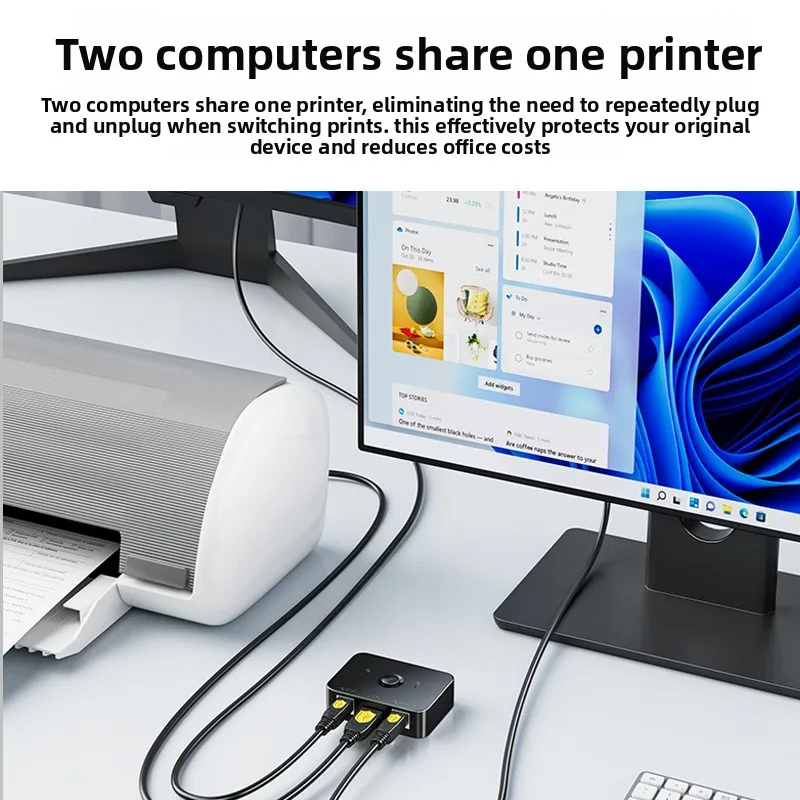USB Print Sharer Two in And One Out Switcher, Plug and Play 2 Hosts with One Printer Converter