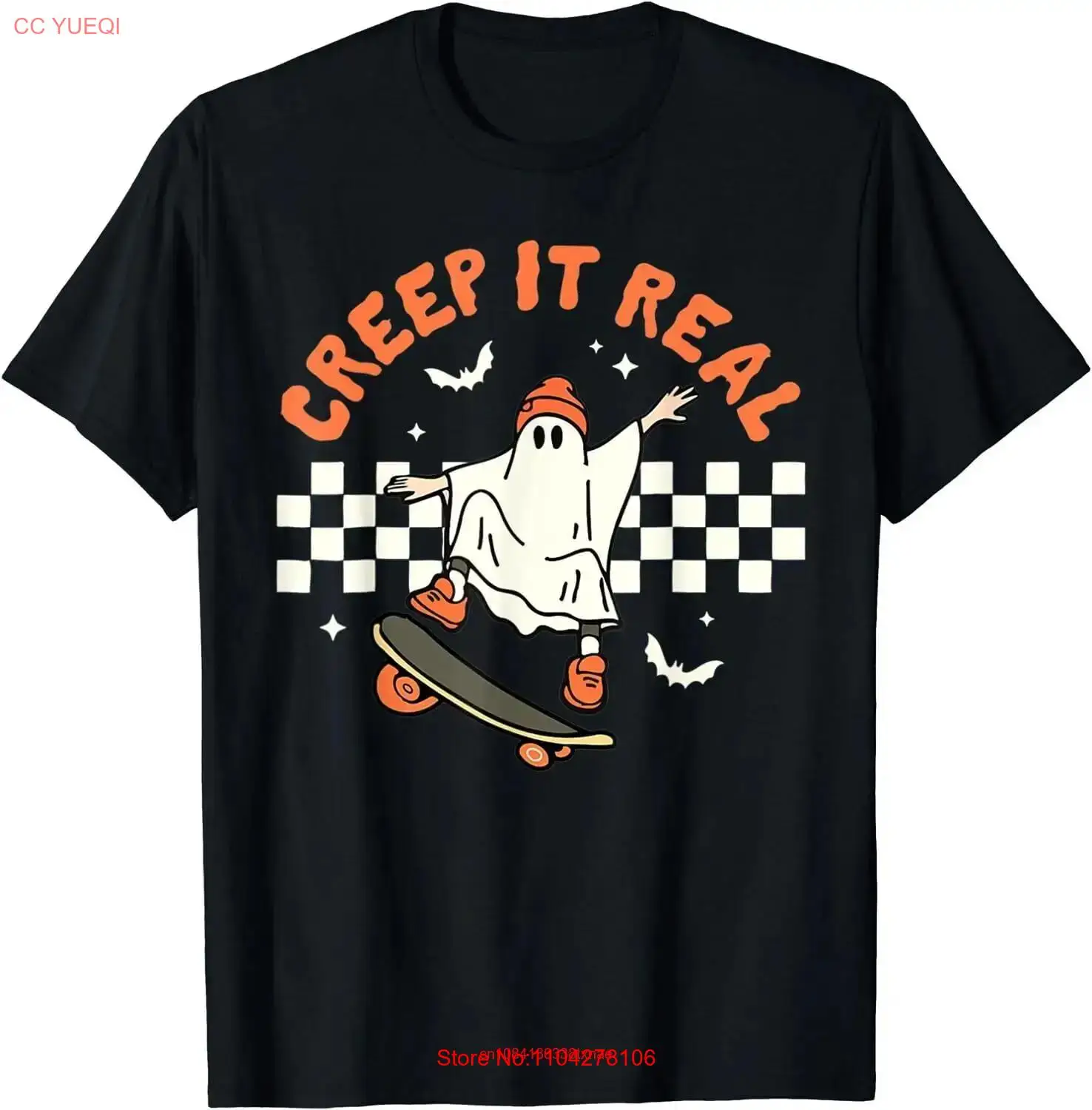 Creep It Real Halloween Trick Or Treat Cute Ghost Skateboard T Shirt S 3XL long or short sleeves