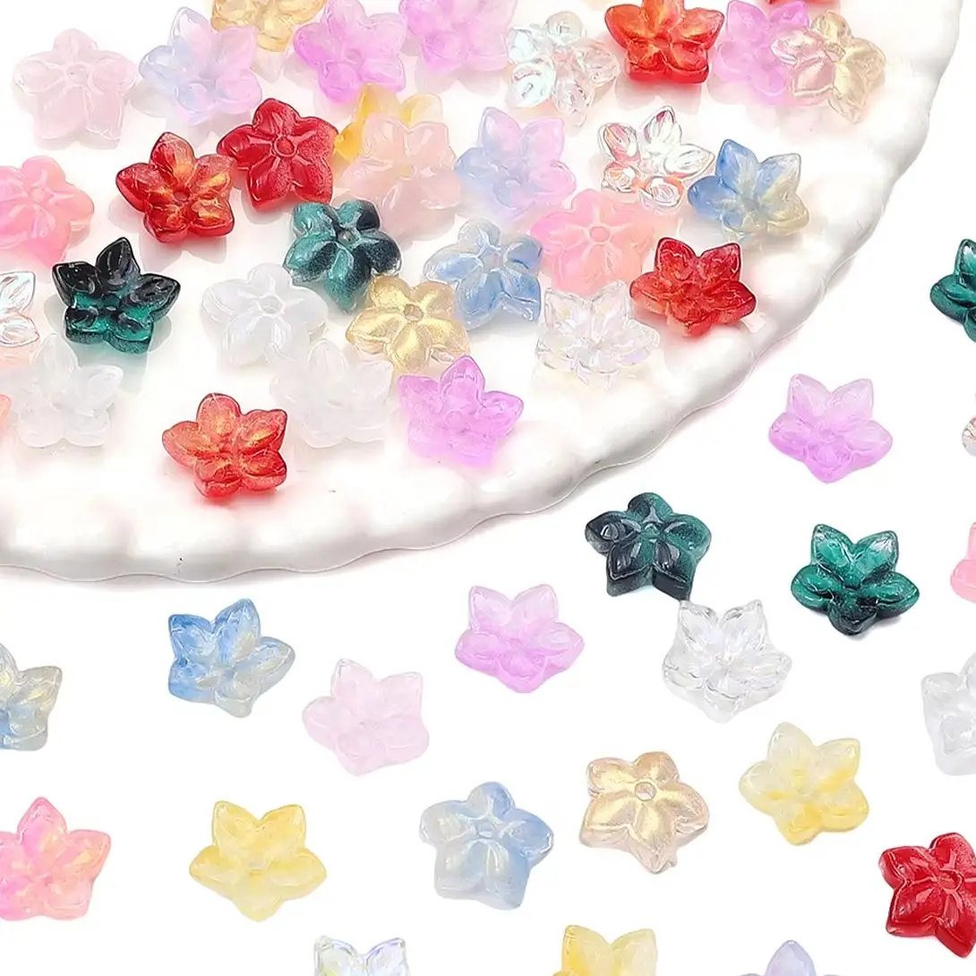 30pcs Colorful Gradient Flower Shape Glass Beads Pendant Loose Bead For DIY Jewelry Making Necklace Bracelet Charm Accessories