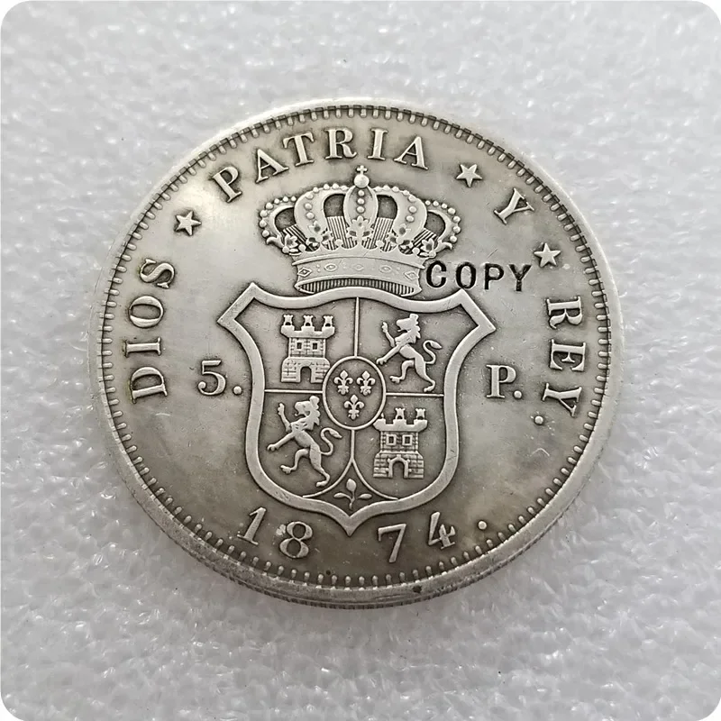 1874 CAROLUS VII REY DE LAS ESPANAS Copy Coin Challenge Pocket Coins Christmas Gifts