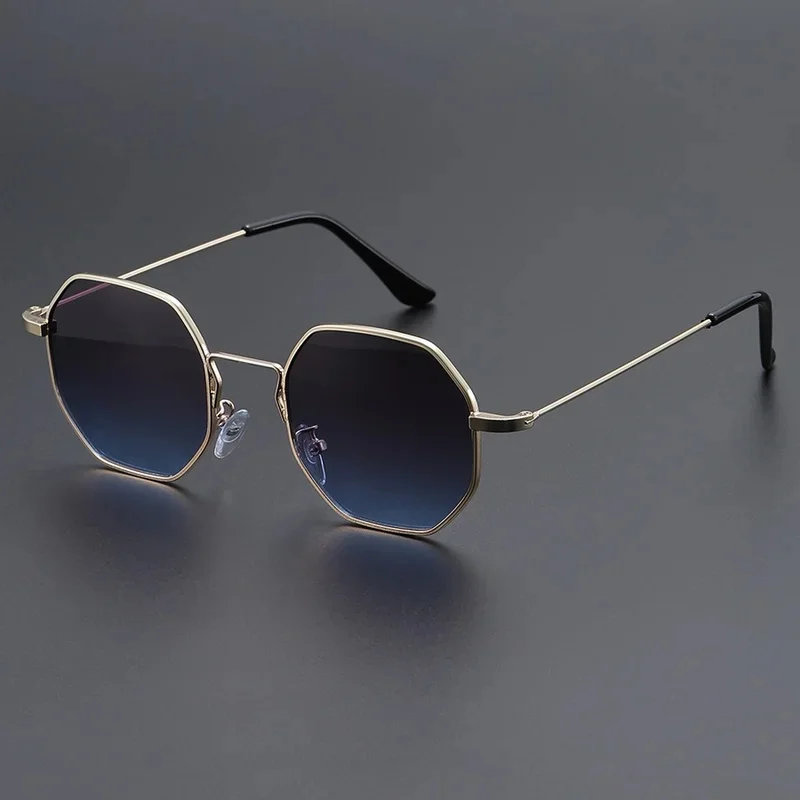 Women Retro Octagonal Sunglasses Thin Metal Frame Gradient Lens UV400 Geometric Fashion Sun Glasses Streetwear Eyewear