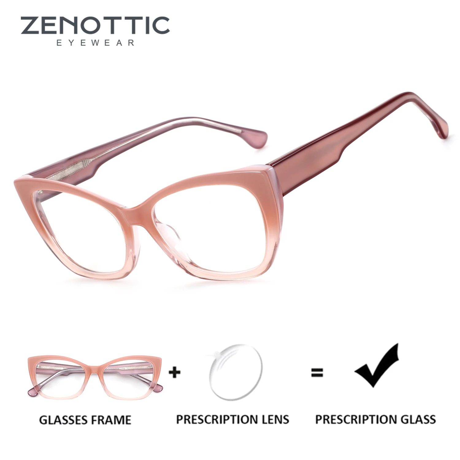 

ZENOTTIC (S Size) Fashion Cat Eye Prescription Glasses For Women Solid Color Acetate Frame Myopia Lenses Progressive Multifocal