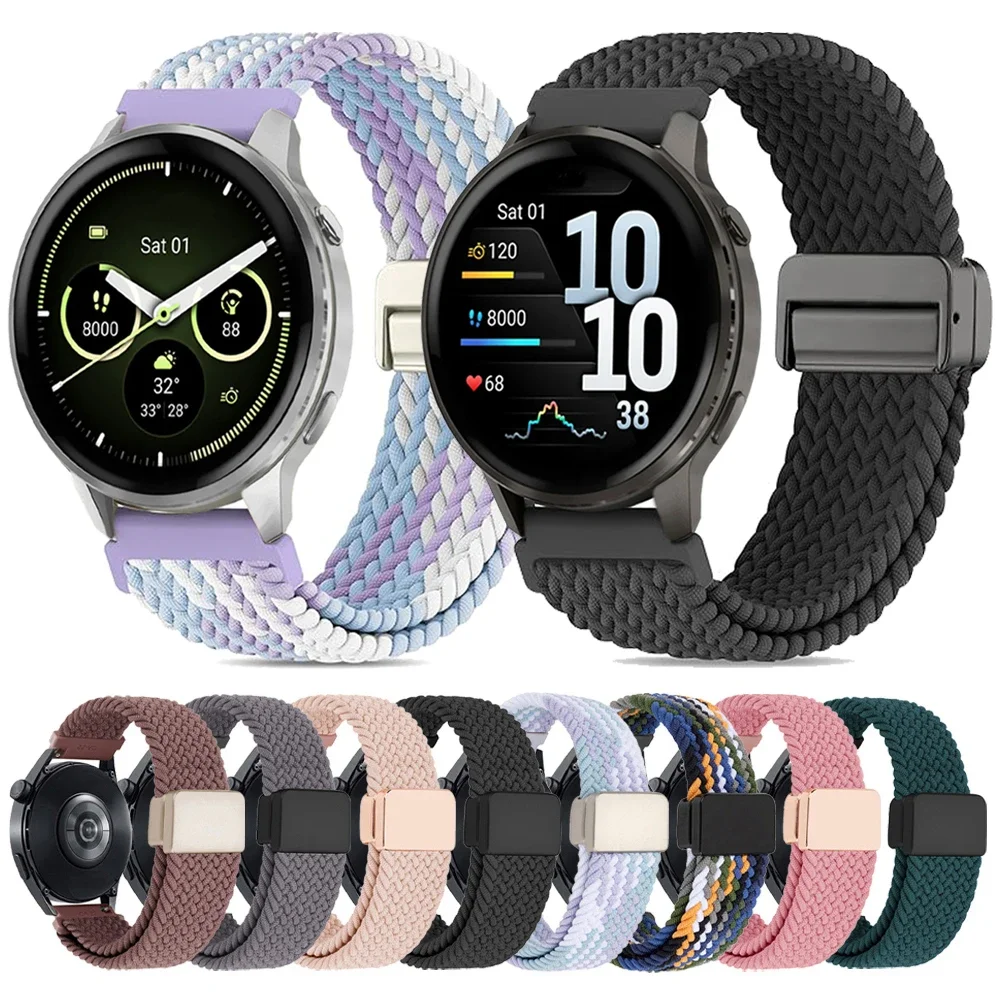 20 22 mm Nylonarmband für Garmin Venu 4 45 mm/Vivoactive 4 5 6 Band für Forerunner 570 265 255 165 Magnetschnalle geflochtenes Armband