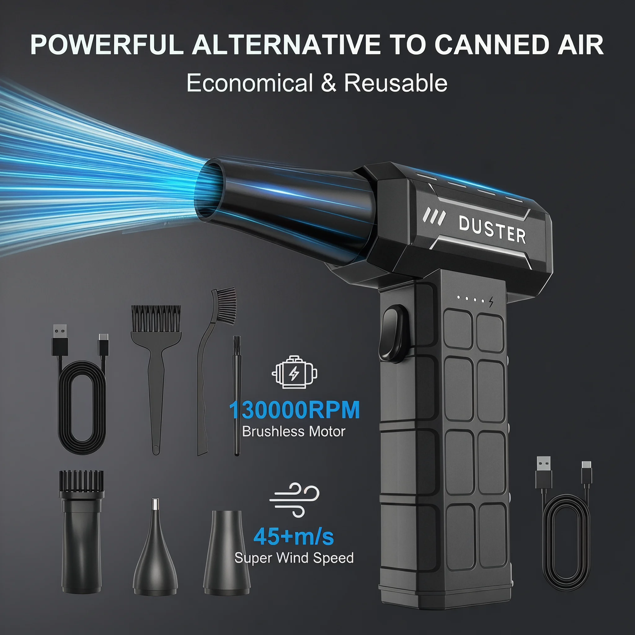 

Compressed Air Dust Blower - Rechargeable Electric Blower, Suitable for Keyboards, Cameras, Computer Cooling Vents, Car Interior