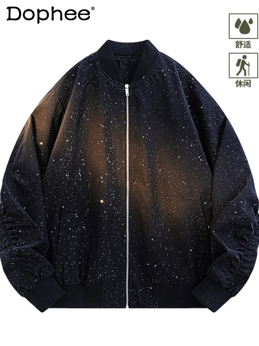 Chaqueta de béisbol con cuello redondo para hombre, abrigo holgado de manga larga con diamantes completos, estilo informal, a la moda, para otoño, 2024