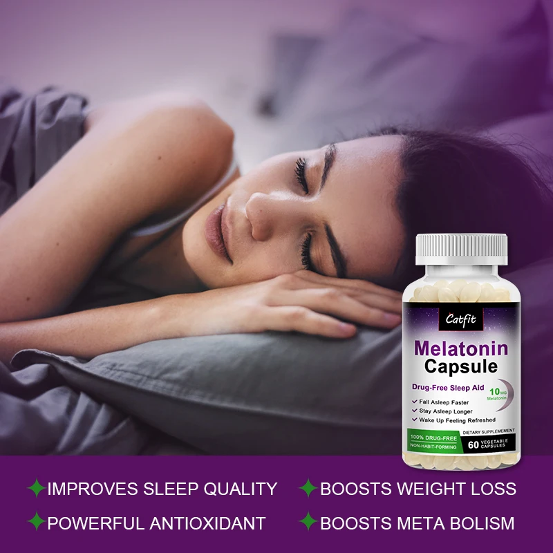 Catfit Melatonin Sleep Capsules Anxiety Stress Relief Sleep Better Pill Pineal hormone Body clock Regulation sleeping