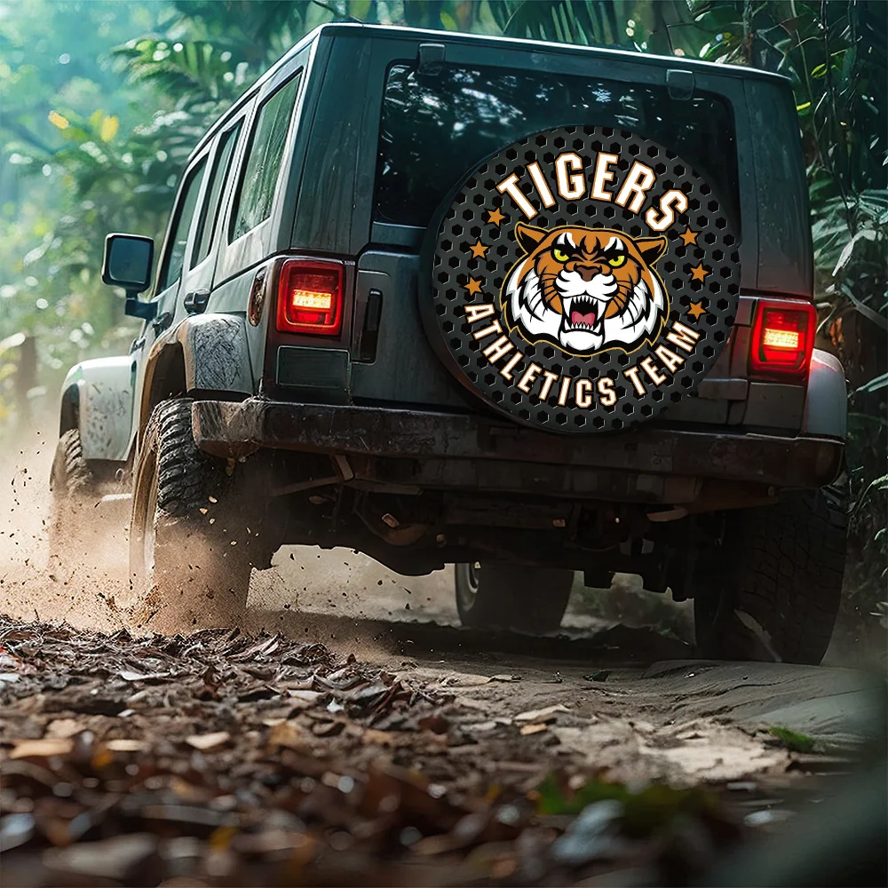 

Модный мультяшный узор головы тигра, защита от пыли и солнца для приключений на открытом воздухе, прочный полиэстеровый чехол для запасного колеса и колеса,