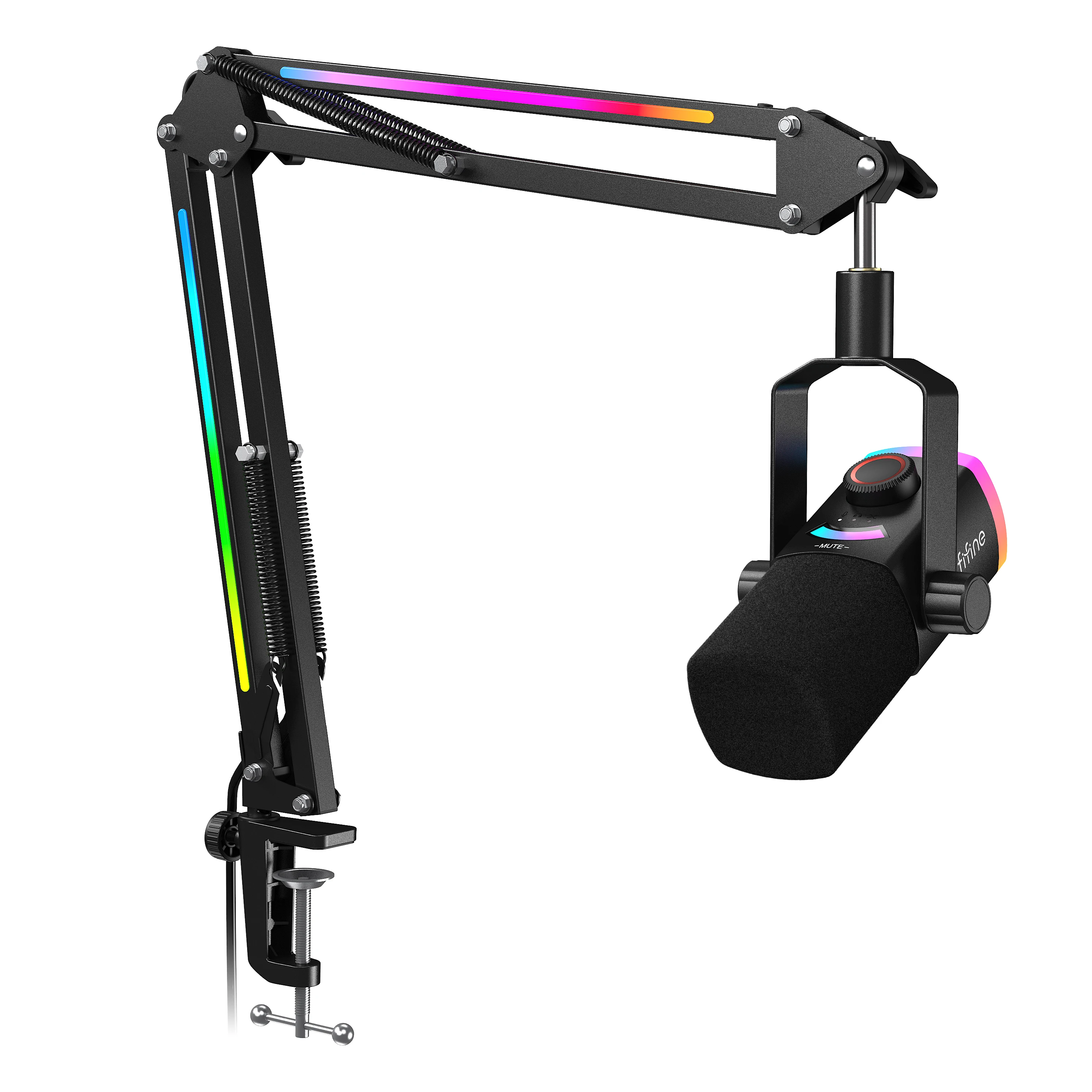 Kit de microphone de jeu FIFINE AM8PROT avec bras de flèche, micro de streaming dynamique XLR/USB avec lumière RVB, tap-to-muet et contrôle mixte