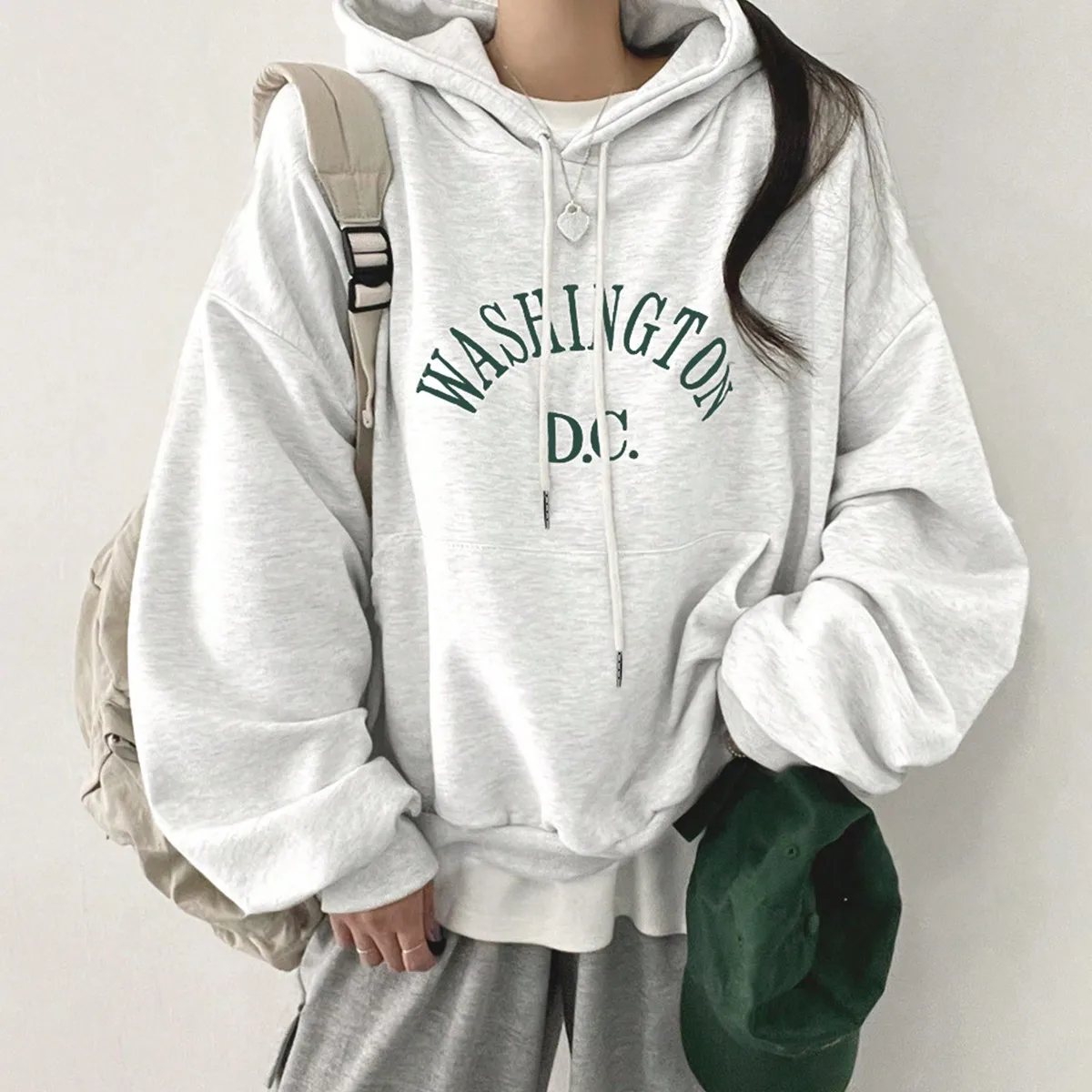 

Korean Chic Spring American Retro Lazy Style Long-Sleeved Top with Letter Print Loose and Versatile Hooded Sweatshirt for Women
