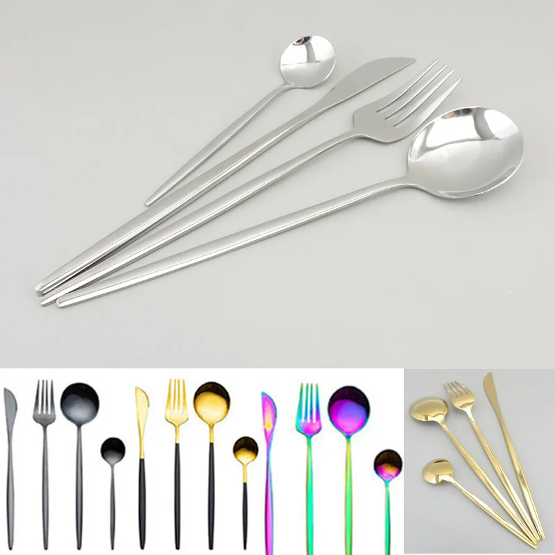 Mirror Golden silver Stainless Steel tableware Cutlery Dinner Dinnerware Children\'s Fork Knife Soup Dessert Ice Spoon fork K5