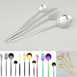 Mirror Golden silver Stainless Steel tableware Cutlery Dinner Dinnerware Children's Fork Knife Soup Dessert Ice Spoon fork K5