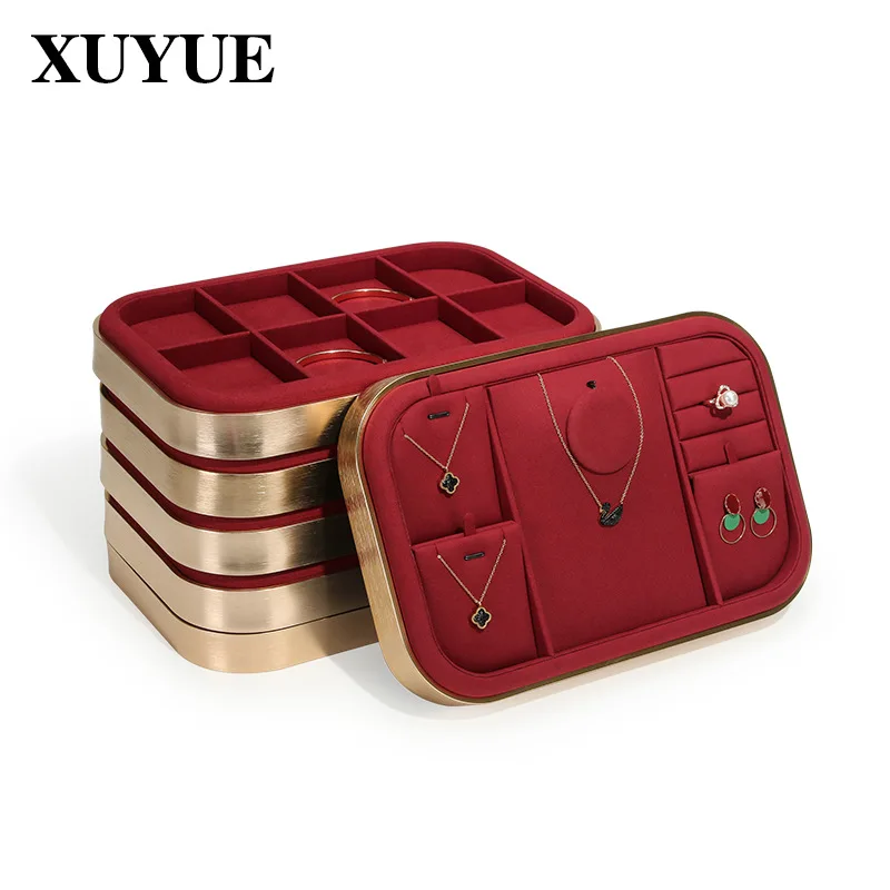 

New jewelry tray wine red metal watch tray necklace ring display display tray special tray for live broadcast