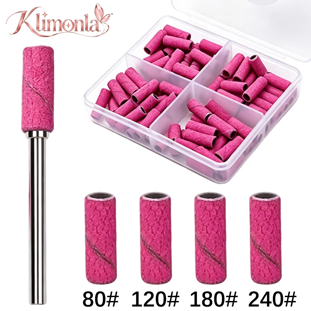 60Pcs Klimonla Nail Art Sanding Bands 80 120 180 240 Grit with 1Pcs Nail Drill Bits for Manicures and Pedicure Accessories