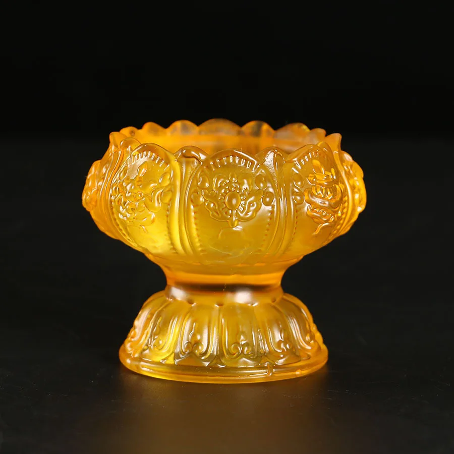 

Manufacturer Direct Supply Colored Glass Craft Eight Auspicious Butter Lamp Holder Candle Stand