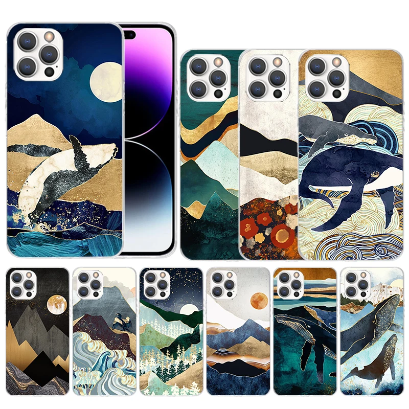 Luxury Ink Painting Soft Cover for iPhone 15 14 13 12 Mini 11 Pro Max Print Phone Case X XS XR 7 Plus 8 + SE Pattern Coque