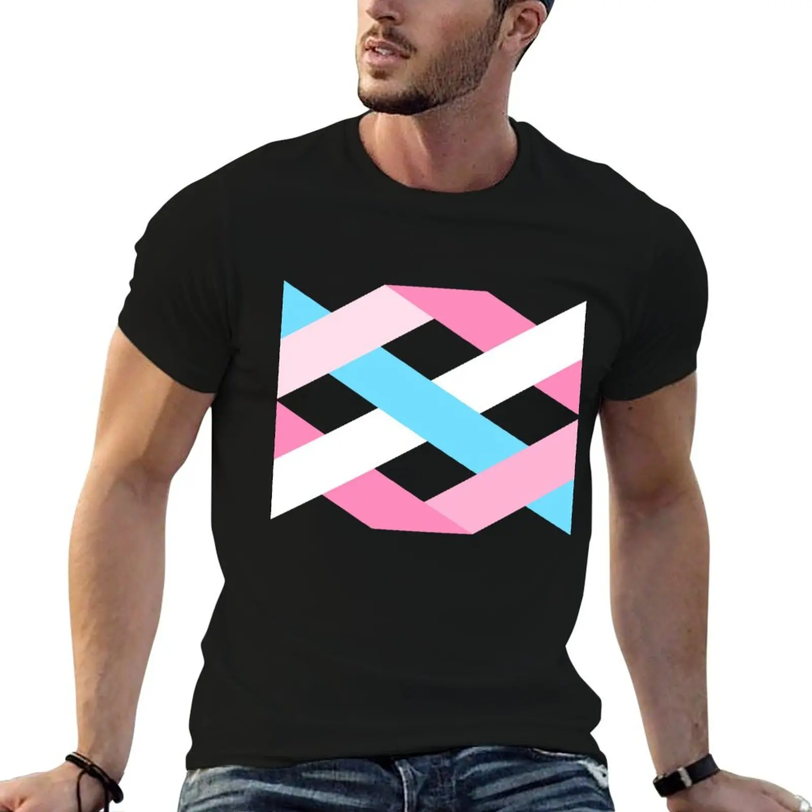 Stealth Trans Femme Pride Art Lattice Print T-Shirt Casual Trendy Streetwear Tee Shirt