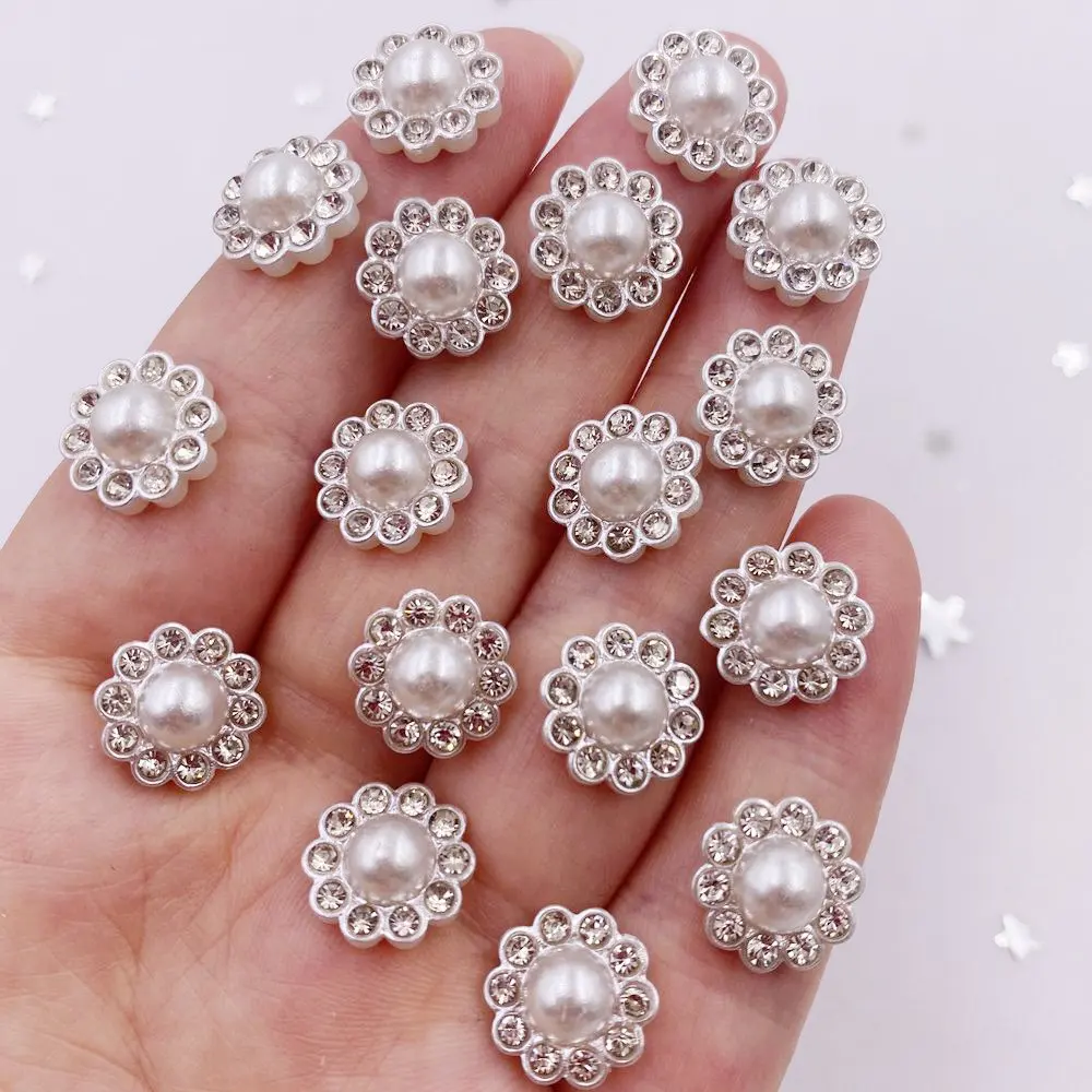 50pcs Resin Flower Round Pearl  Flatback Crystals Nail Rhinestone Applique Wedding DIY Scrapbook Ornament Craft Accessories SV01