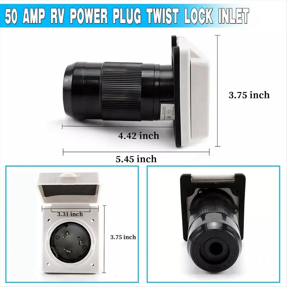 B09A 30 Amp RV Power Inlet Receptacle, 30 Amp RV Power Cover Twist Locking Connector