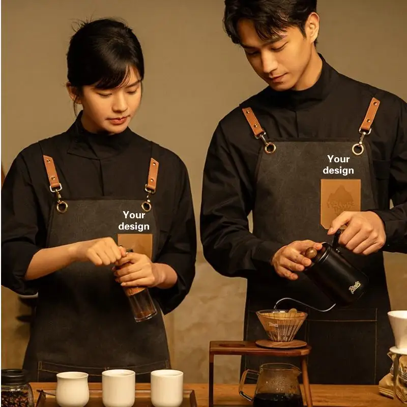 

Customized Logo For High-end Coffee Shop Apron Floral Arrangement Fruit Barista Work Clothes Milk Tea Shop Dining Apron Printing