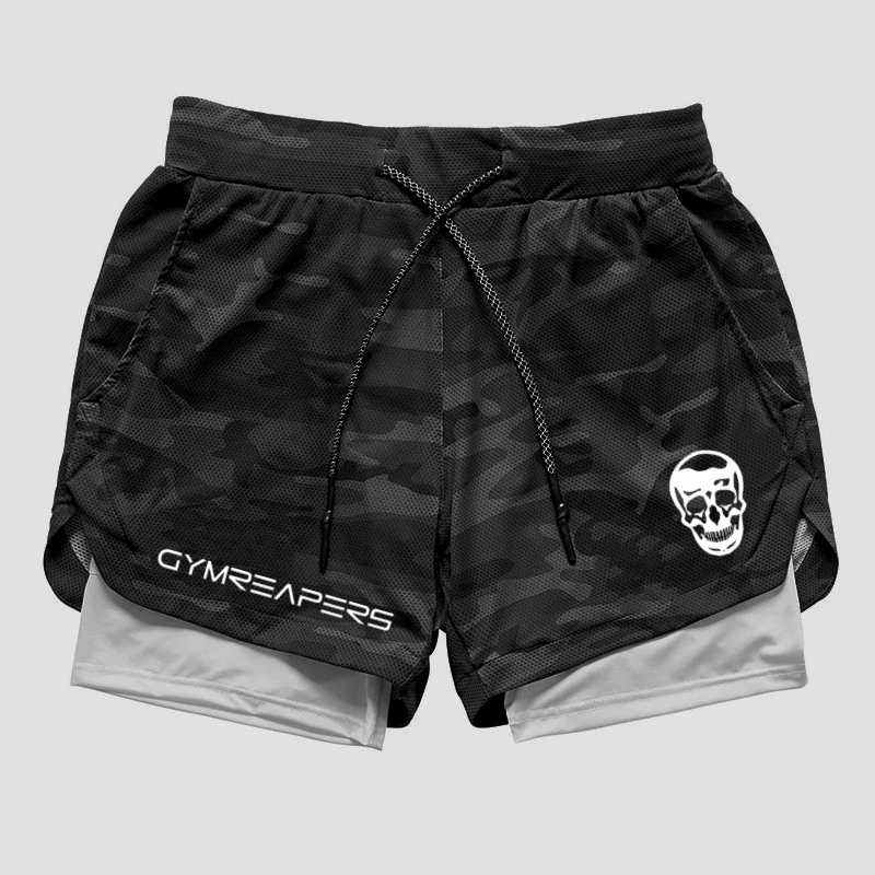 GYMREAPERS Camo Running Shorts Men Gym Sports Shorts 2 In 1 Quick Dry Workout Training Gym Fitness Jogging Short Pants Men Short