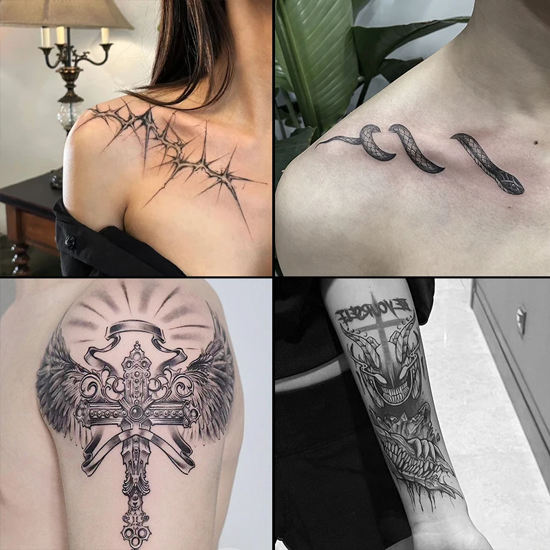 

4 Large Herbal Tattoo Stickers, Including 1 with Wing Elements, 2 with Collarbone Elements, and 1 with Anime Elements, Lasting for 7-15 Days, Waterproof and Friction-Resistant, with Realistic Effects, Suitable for People Who Are Afraid of Pain and Do Not 