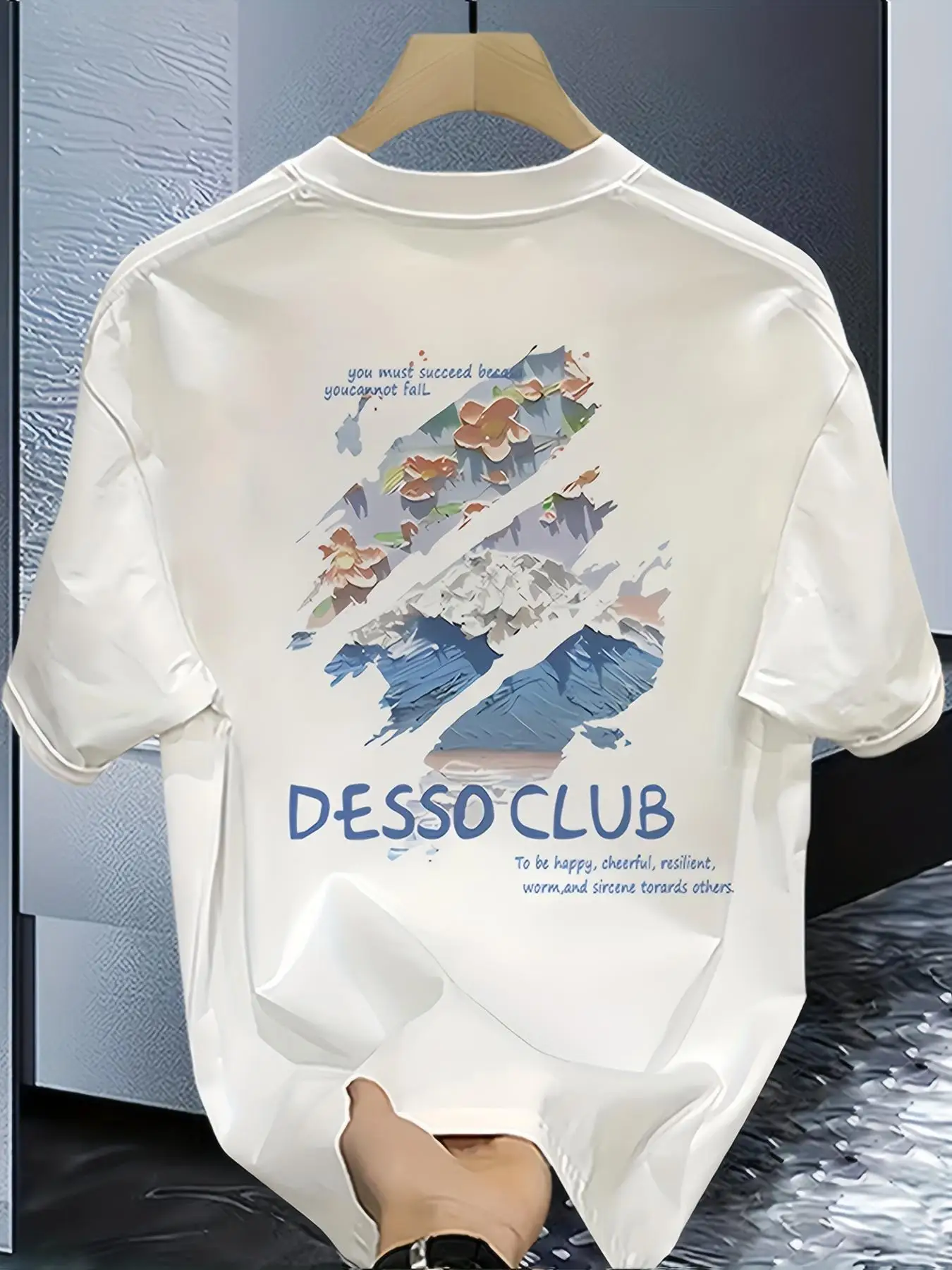 Grafik-T-Shirt mit Berglandschaft-Motiv für Herren, atmungsaktiv, 100 % Baumwolle, perfekt für den Sommer, lässiger Streetwear-Stil