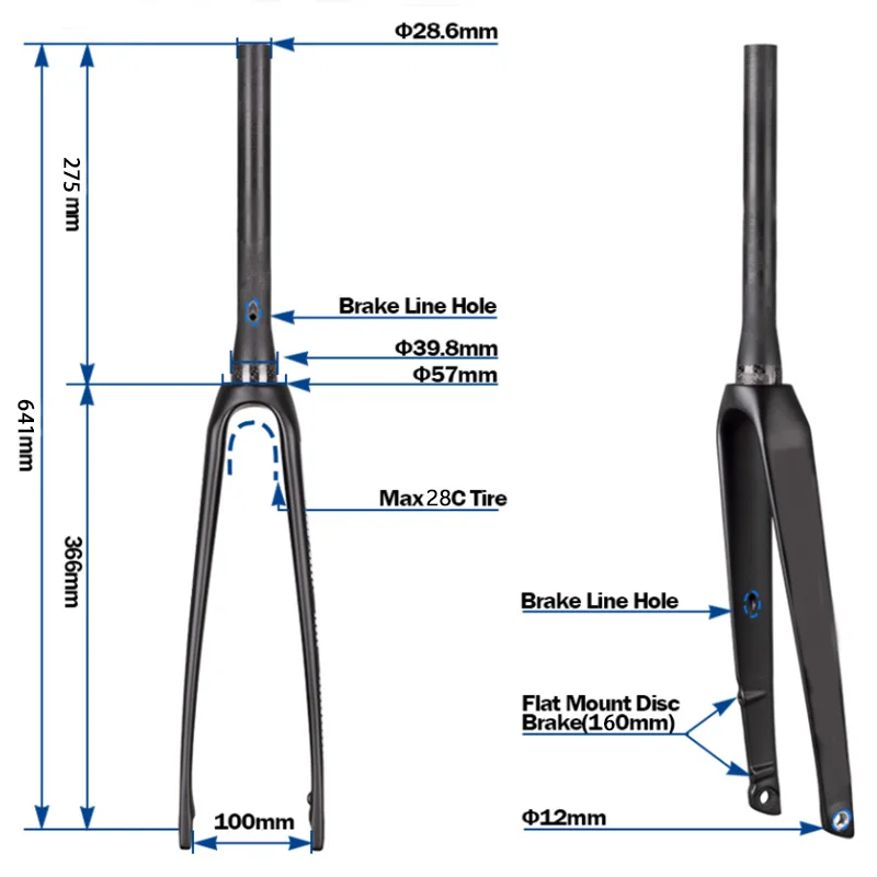 TIRIS-Road Carbon Bicycle Front Fork with Disc, Flat Mounted for Race Bike Parts, Accessories Framework, Custom 700C